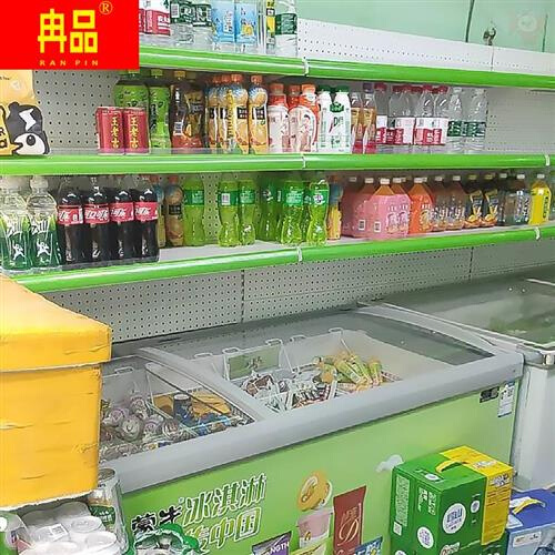 冰箱上方货架超市便利店冰冷生鲜柜上方洞洞板展示架饮料置物挂架-图1