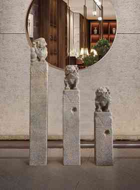 中式庭院仿古拴马桩狮子花园造景布置栓马柱落地摆件室内玄关装饰