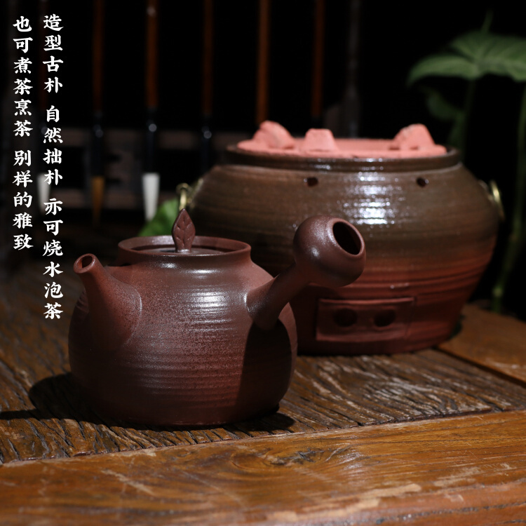 潮州砂铫煮水壶全手工跳盖壶功夫茶具中式家用侧把煮茶壶柴烧炭炉 - 图0