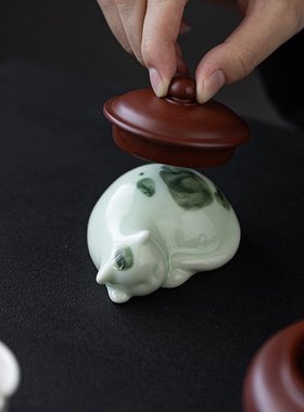 创意可爱小猫咪摆件陶瓷动物装饰布景工艺品茶室客厅桌面摆设家居