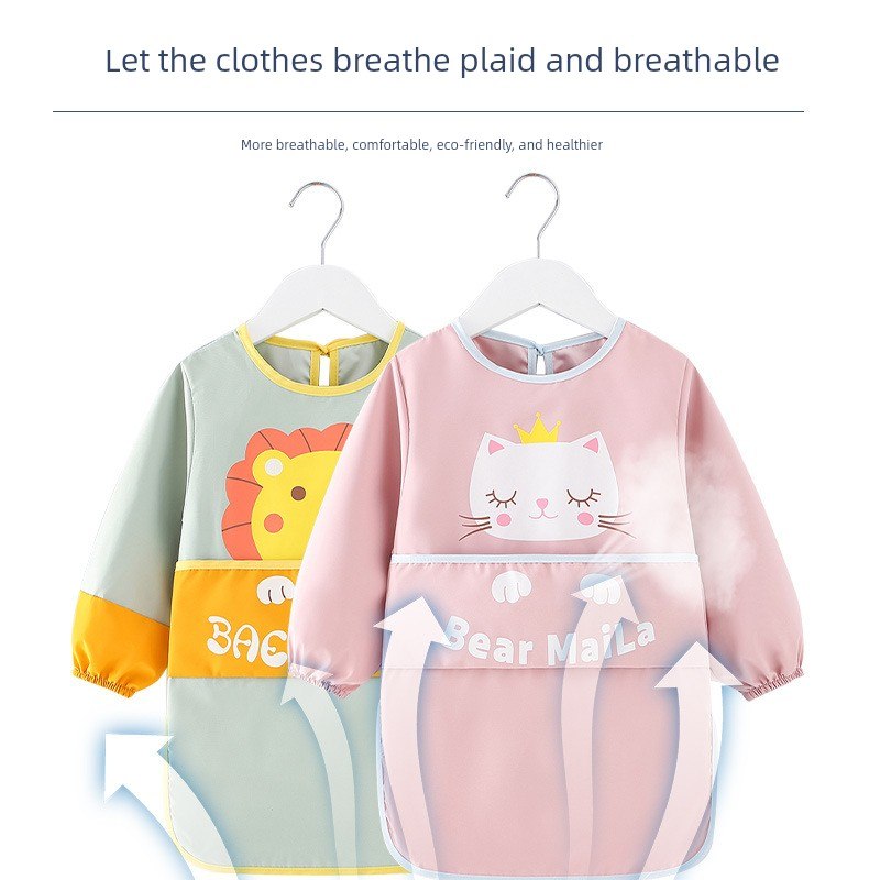 Baby eating smock, children's bib, apron, rice pocket, waterproof, anti-dirty painting, long-sleeved baby girl, autumn and winter outer wear