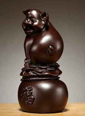 黑檀木雕猪摆件实木质生肖动物猪家居客厅装饰红木工艺品开业送礼