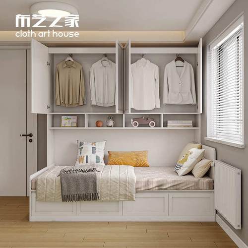 北欧简约榻榻米衣柜床一体组合现代小户型卧室省空间儿童定制床柜 - 图2