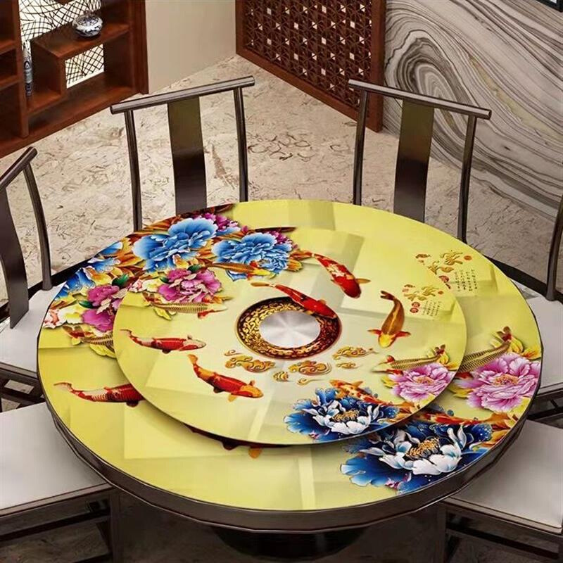 钢化玻璃餐桌台面转盘套装酒店家用彩色玻璃桌面加厚圆桌面板园面-图0