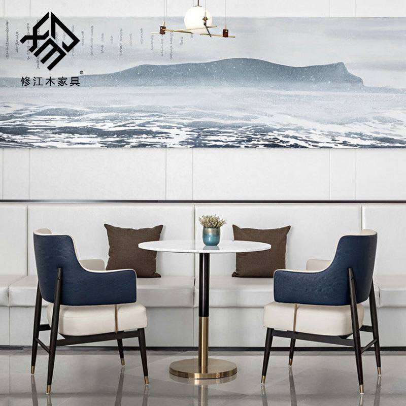 The new direct-selling light luxury sales office has a simple modern hotel beauty salon reception table after the negotiation table and chair combination.