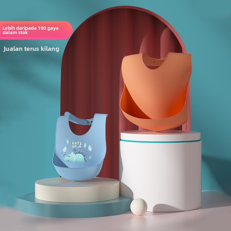 Korean ins style portable baby soft silicone bib children's waterproof rice pocket for eating three-dimensional rice pocket extra large