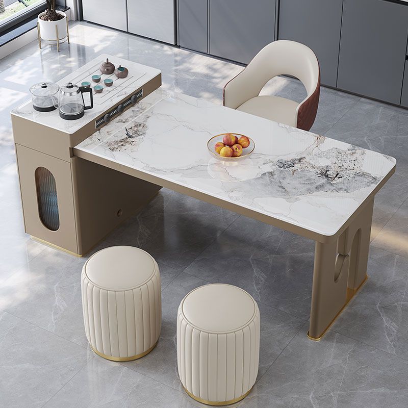 L7岩板餐桌轻奢小户型餐桌一体伸缩现代茶简约家用多功能两用茶桌 - 图0