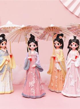 女孩打伞玲珑少女摆件少女景区式心中树脂摆设工艺品复古旅游风