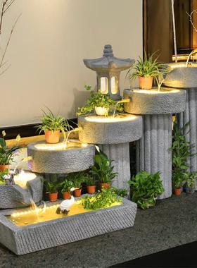 户外鱼池假山石磨循环中式石槽瀑布阳台流水喷泉庭院摆件布置造景