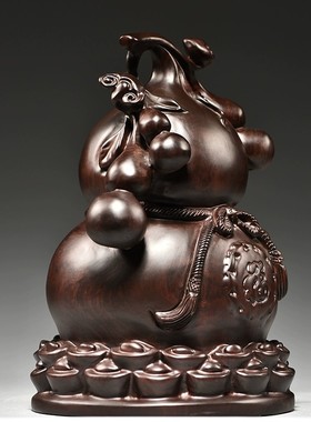 黑檀木雕福禄葫芦摆件实木质大号家居客厅桌面装饰红木送礼工艺品