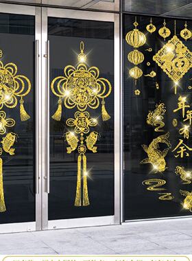 水井门金色黄色中国结墙贴画电井门走廊过道电梯井口门烫金自粘画