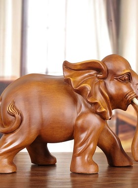 实木雕大象摆件公母象一对木质工艺品客厅电视酒柜装饰品乔迁礼品