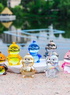 轻奢玻璃工艺彩色卡通动物水晶玄关小鸡摆件客厅破壳装饰万圣节