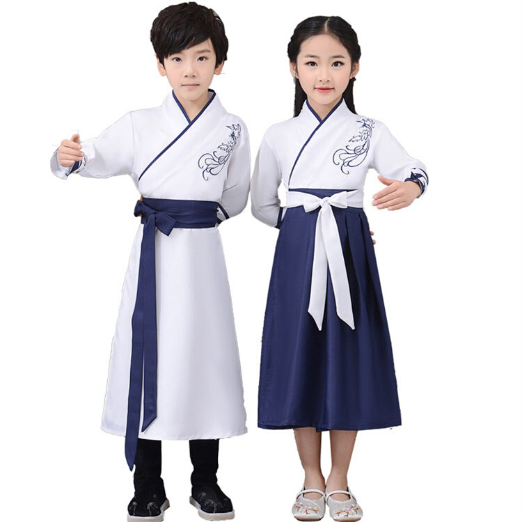 汉服男童儿童国学服中国风书童服装演出演出服书生传统朗诵红色