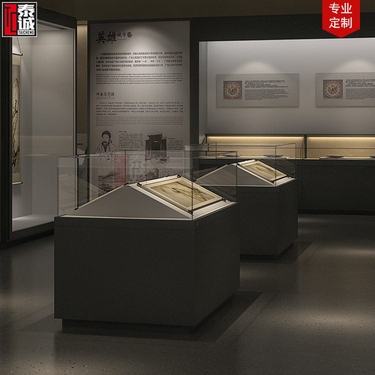 Undertake museum display cabinet design, cultural and creative calligraphy and painting collection cabinet, hand-operated antique exhibition stand, low-reflective glass display cabinet