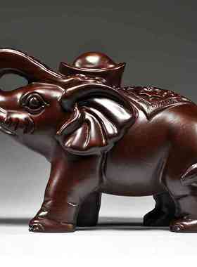 黑檀木雕刻大象摆件一对木象家居客厅店铺装饰红木工艺品乔迁送礼