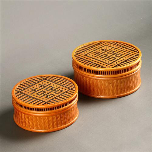 日式漆器竹编盒子圆形带盖茶具收纳盒首饰盒民间工艺品桌面整理箱-图1