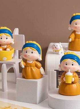 卡通治愈珍珠女孩小摆件车载公仔办公室儿童手摆件办桌面装饰品