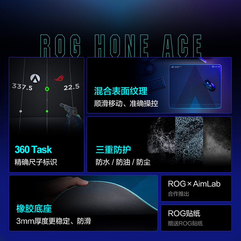 ROG画影ACE AIMLAB合作版混合表面纹理三重防护橡胶底胶鼠标垫-图3