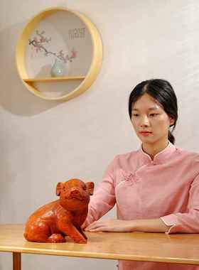 花梨实木质雕刻十二生肖可爱猪摆件红木家居客厅电视柜装饰工艺品