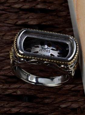 新疆包邮新款戒指空托质感个性金刚杵饰南红石马鞍戒托开口