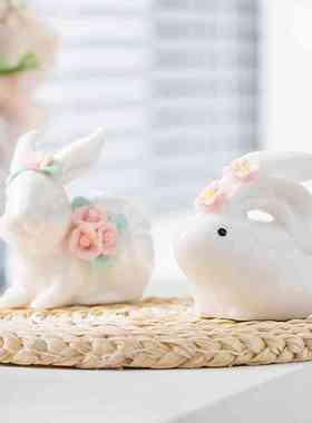 陶瓷装饰品兔子小摆件家居可爱创意客厅办公桌面茶宠生肖工艺品