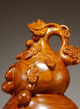 花梨实木质雕刻葫芦摆件家居客厅办公桌面玄关装饰送礼红木工艺品