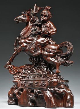 黑檀木雕马上封侯摆件家居客厅办公装饰品红木工艺品事业商务礼品