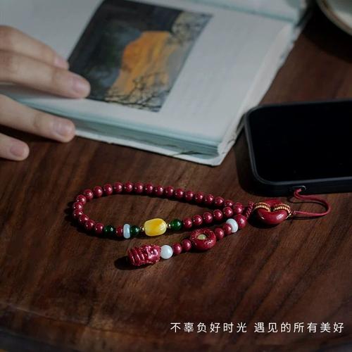 朱砂十二生肖手机挂件手腕款生肖蛇手机链长款挂绳女手腕绳平安扣 - 图1