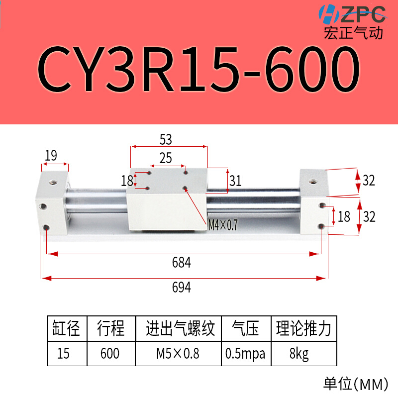 cy3r15cy1r100500无杆气缸磁藕式导杆滑台2025325063长行程/////- - 图0