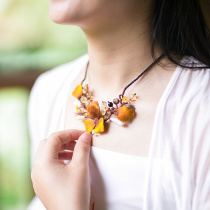 Pure hand embroidered necklace with double-sided embroidered upscale ethnic wind small crowdart