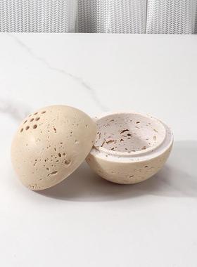 天然黄洞大理石烛台复古果盘摆件样板间装饰客厅香炉香薰圆形方形