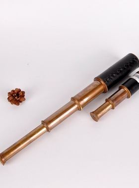 英伦复古做旧黄铜望远镜单孔单筒伸缩航海海盗望远镜道具软装小号