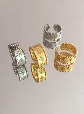 万花筒戒指女永不掉色轻奢时尚幸运花朵镶钻经典开口钛钢指环