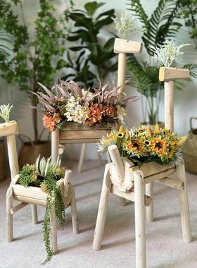 实木小鹿花架幼儿园环境布置店面橱窗摆件花园庭院装饰造景道具