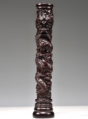 黑檀实木雕刻盘龙柱摆件华表柱家居客厅装饰红木质流云龙柱工艺品