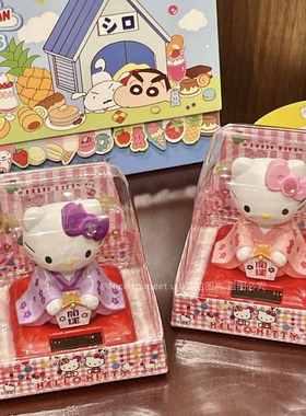 新疆包邮复古日系可爱童趣经典和服KT猫太阳能摇头公仔汽车摆件装