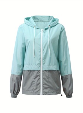 V 22861 Women's Waterproof Hooded Windbreaker 拼接风衣