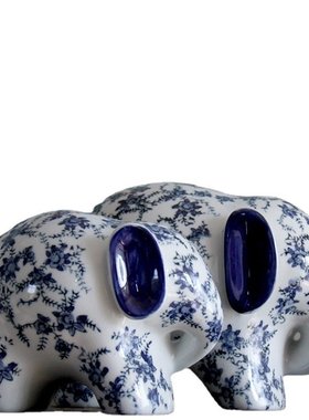 中式陶瓷装饰品工艺 家居客厅电视柜青花象古典对象装饰品摆件