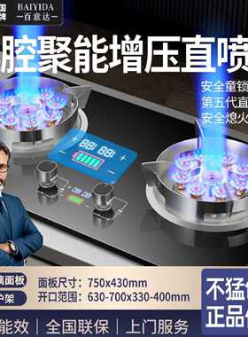 百意达十三腔直喷猛火双灶聚能天然气灶液化气燃气灶台嵌定时灶