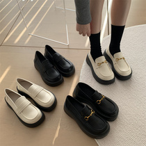 Upscale black French style small leather shoes womens spring autumn 2023 new Inn Wind retro thick bottom Leufoo shoes single shoe woman