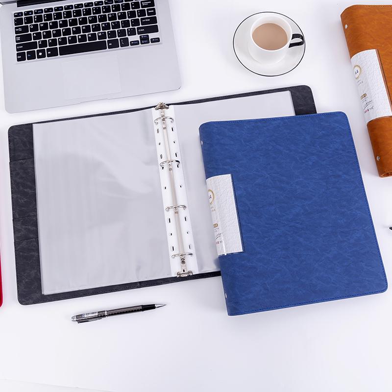 资料册a4插页60页多层整理册活页100页皮面打孔4孔夹办公用文件夹 - 图1