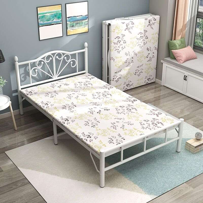 家用儿童单双人1.2米折叠床小户型成人1.5铁艺组装加粗午休简易床 - 图0