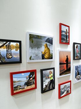 新款户外钓鱼海报装饰照片墙渔具店背景墙装修饰品挂墙相框组合画