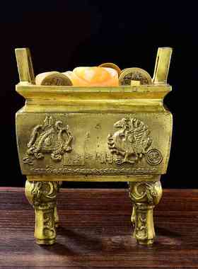 淘运开阁黄玉元宝吸财铜鼎摆件金玉满堂家居饰品装饰礼品