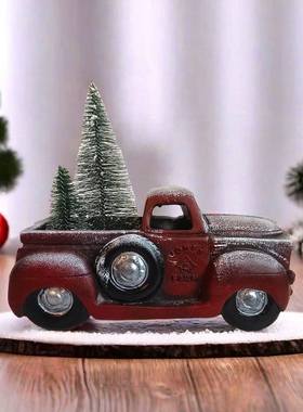 圣诞节新款热销圣诞红色小汽车工艺品日装饰圣诞节圣诞树雕像树脂