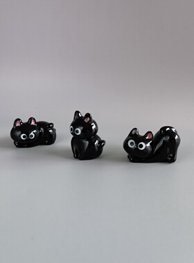 可爱卡通立体树脂小黑猫动物萌粒diy饰品配件创意桌面车载小摆件