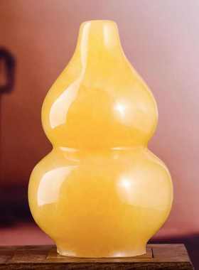 新疆包邮天然黄玉葫芦摆件客厅玄关书房办公室工艺品装饰摆件家居