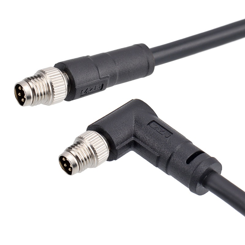 正成M8成型屏蔽直弯式3针4芯5B编码金属口防水连接器航空插头线束 - 图3