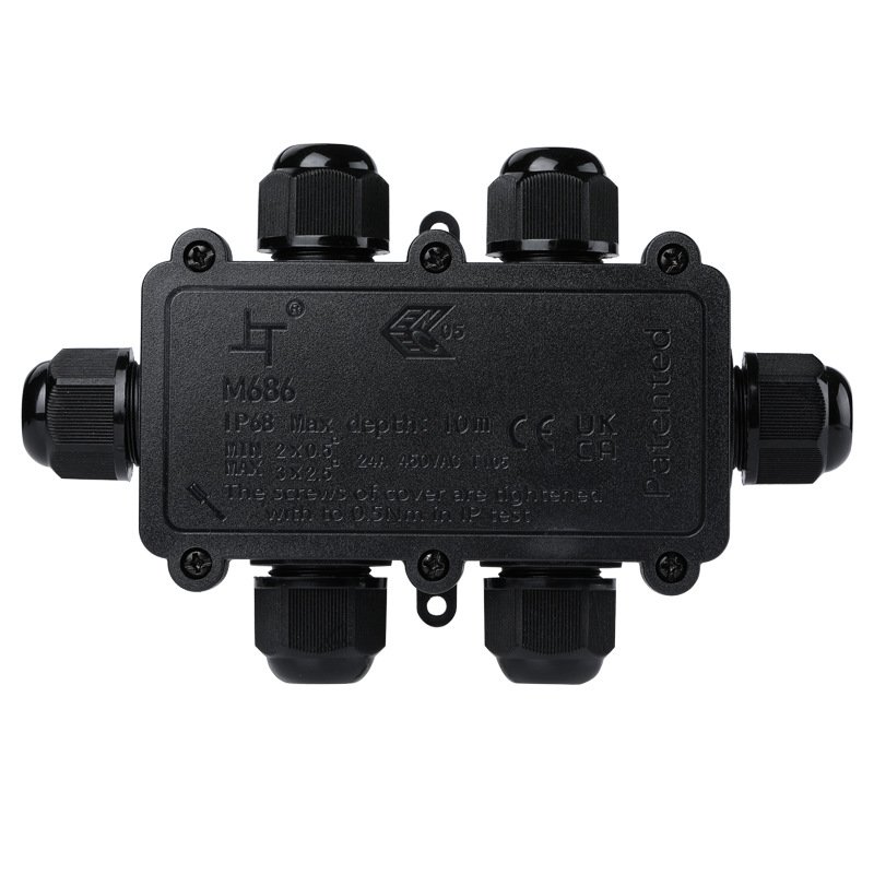 现货六通M20接头塑料防水接线盒ip68户外照明电缆端子盒 - 图3